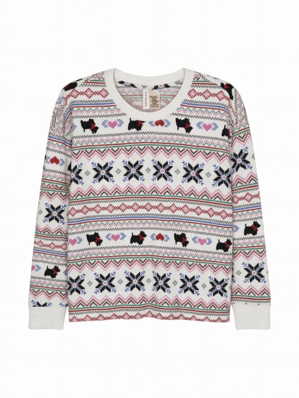 Joyspun Women's Long Sleeve Pullover Sweater M Multicolor Pattern Crew Neck